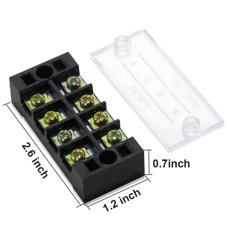 MILAPEAK Terminal Block and Strip - 12pcs (6 Sets) 4 Positions Dual Row 600V 25A Screw Terminal Strip Blocks with Cover + 400V 25A 4 Positions Pre-Insulated Terminals Barrier Strip Black & Red - Image 2